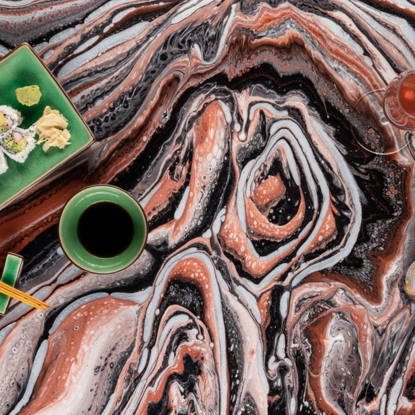 Unique Countertop: Paradiso Vessel Pour - White, Black, and Copper Fusion Pigments for Artistic Flair