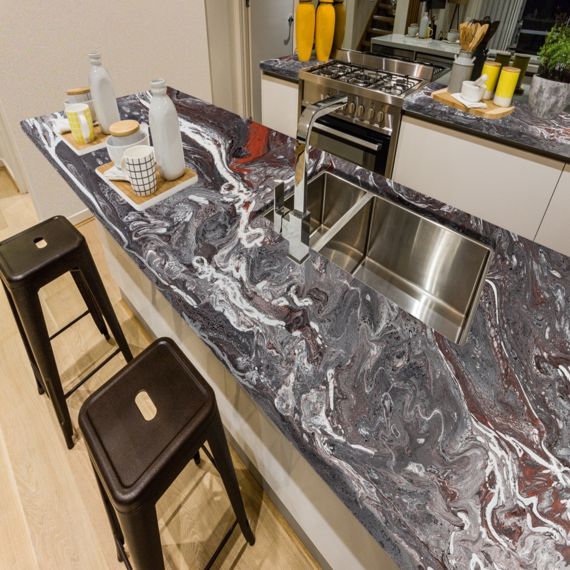 Unique Countertop: Paradiso - White, Black, and Copper Fusion Pigments for Artistic Flair